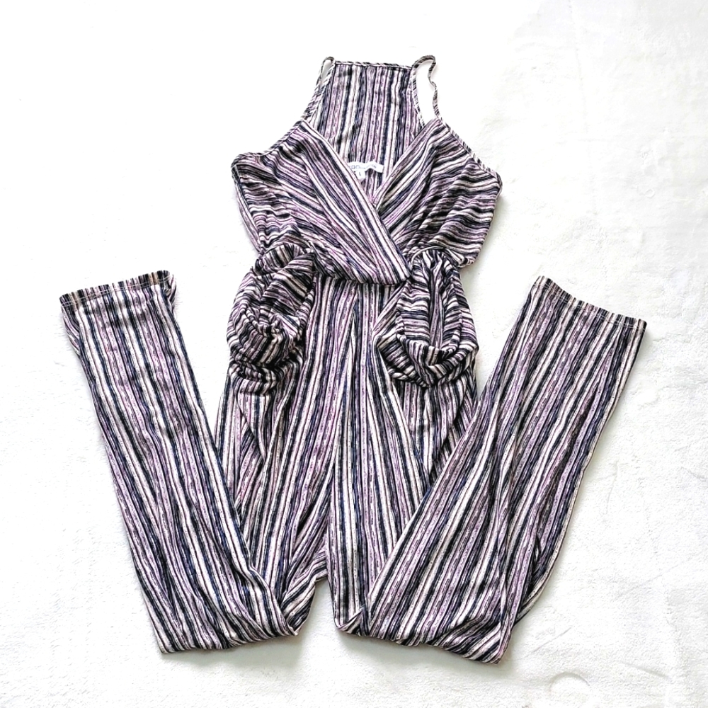 ☕️ NWT!! GORGEOUS STRIPE DROOP POCKETS JUMPER V NECK SEXY OVERSIZED PANT SUIT